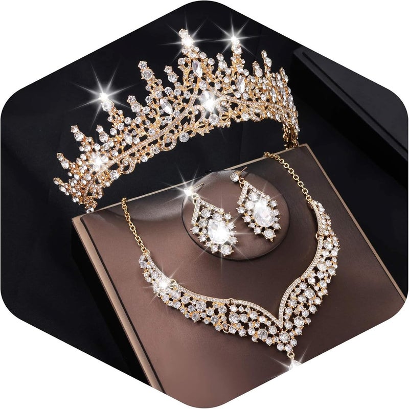 Kamirola Tiaras and Crowns for Women,Tiaras Earrings Necklace, Crystal Bridal Jewelry Set, Costume Party Halloween Prom Pageant Jewelry for Women (TR28) - Image 1